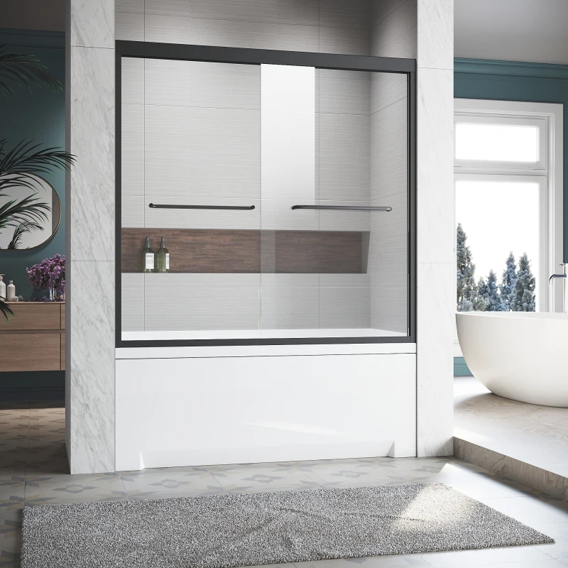 

Sliding Glass Tub Door 56-60 in. W x 57 in. H, Matte Black Semi Frameless Double Bathtub Door, Certified Thick Clear Clear