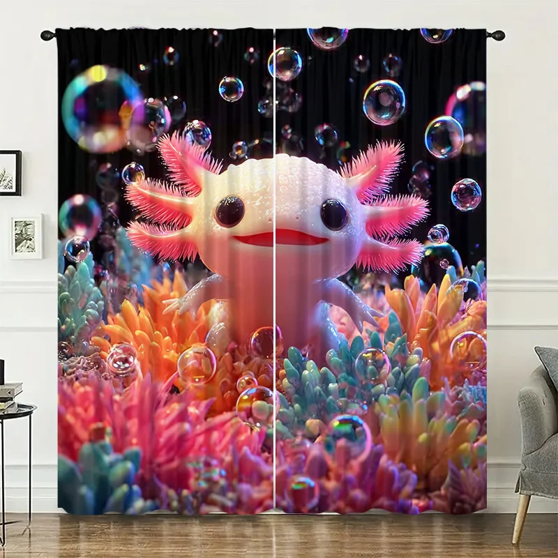 Underwater colored coral animal curtains, pole-mounted installation. Suitable for living rooms, bedrooms dining rooms and hotels