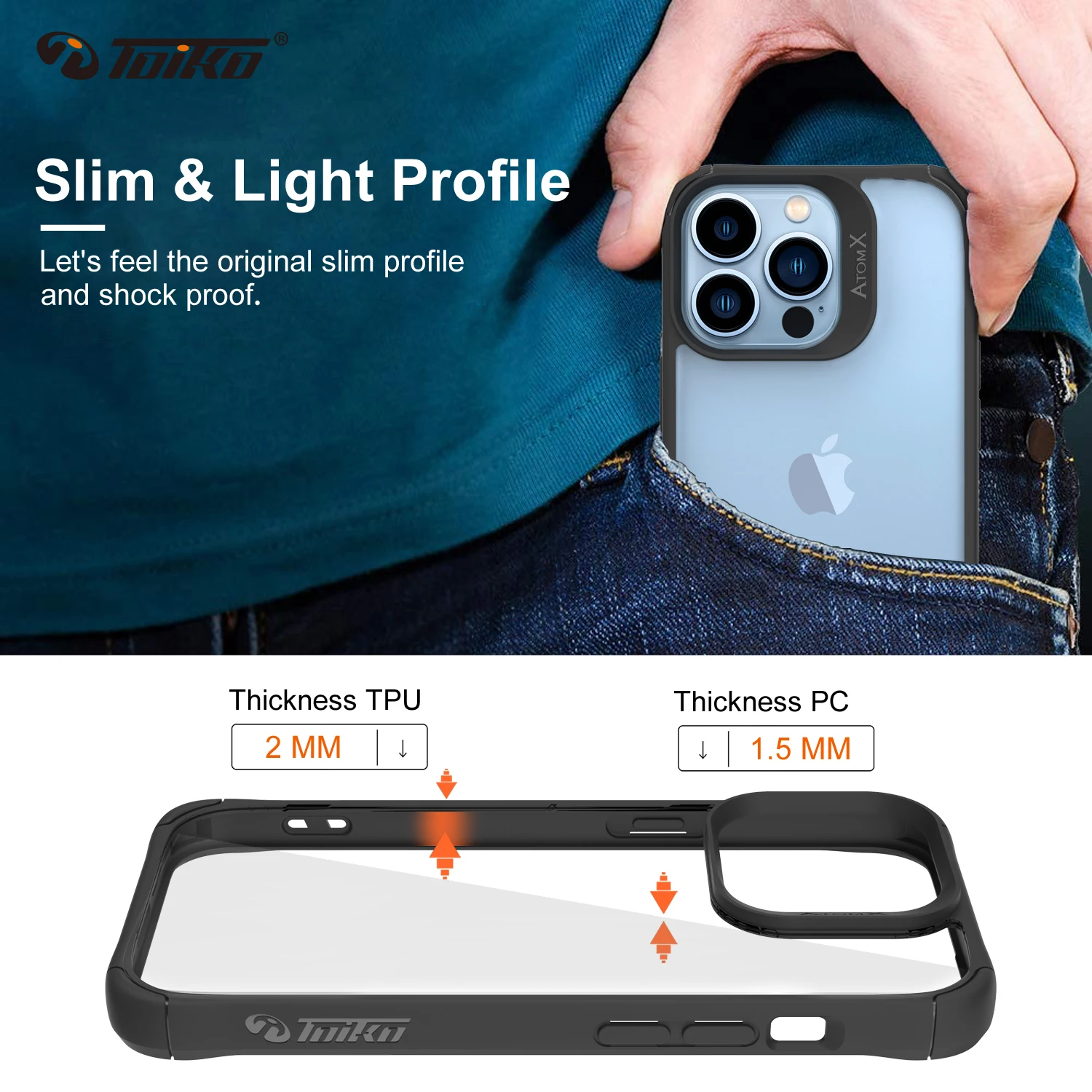 TOIKO Atom X Shockproof Protection Back Cover for iPhone 13 Pro Max Case Hard PC Soft TPU Hybrid Shell 13 Mini Airbag Bumper New