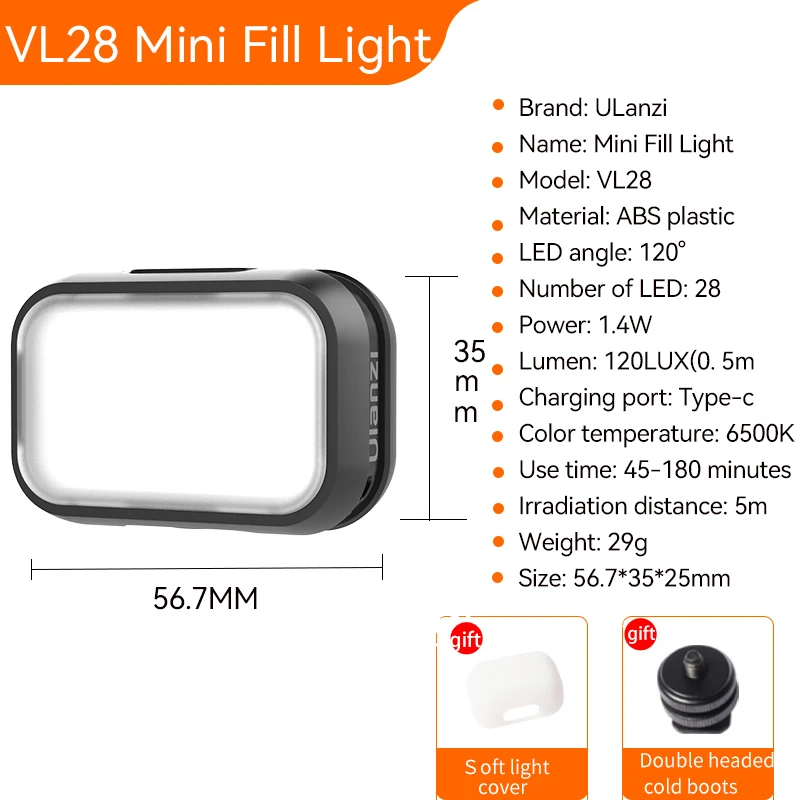 Ulanzi DG01 Mini LED Videolamp 5600K Oplaadbare Fill Light Mode Camera Lamp voor DJI OSMO Pocket 3 4 iPhone 17 16 Camera