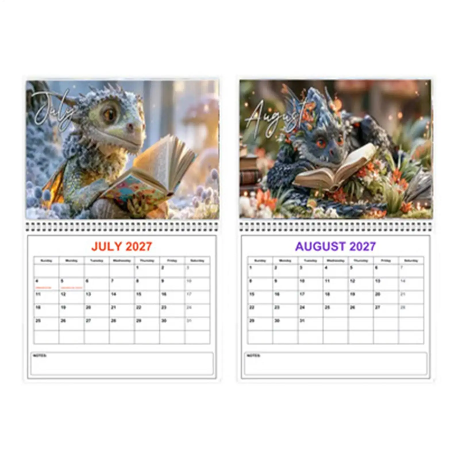 Dragon Calendar Wire Binding Monthly Fantasy Dragon Home Decor Cute Calendar Planner For Men Women Office School Living Room