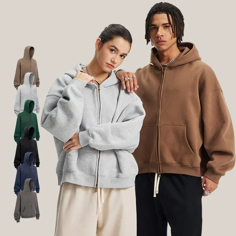 Classic Brand Design Men's Zipper Hoodie Winter Man Solid Fleece Boxy Hoodies Couple Double Head Zipper Hooded Sweatshirts Coat