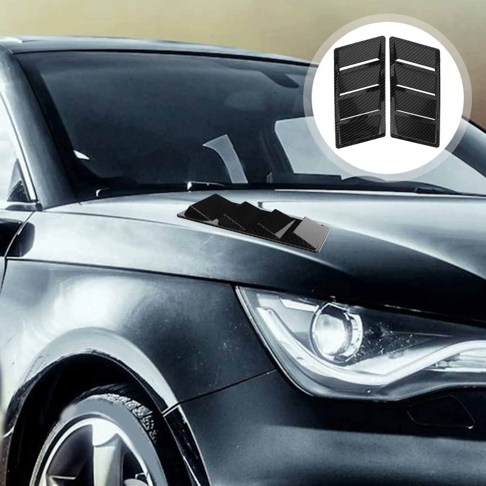 

2pcs Engine Hood Air Vent Cover Universal Car Hood Scoop High Realism Shark Gill Durable Abs Exterior Parts Accessory