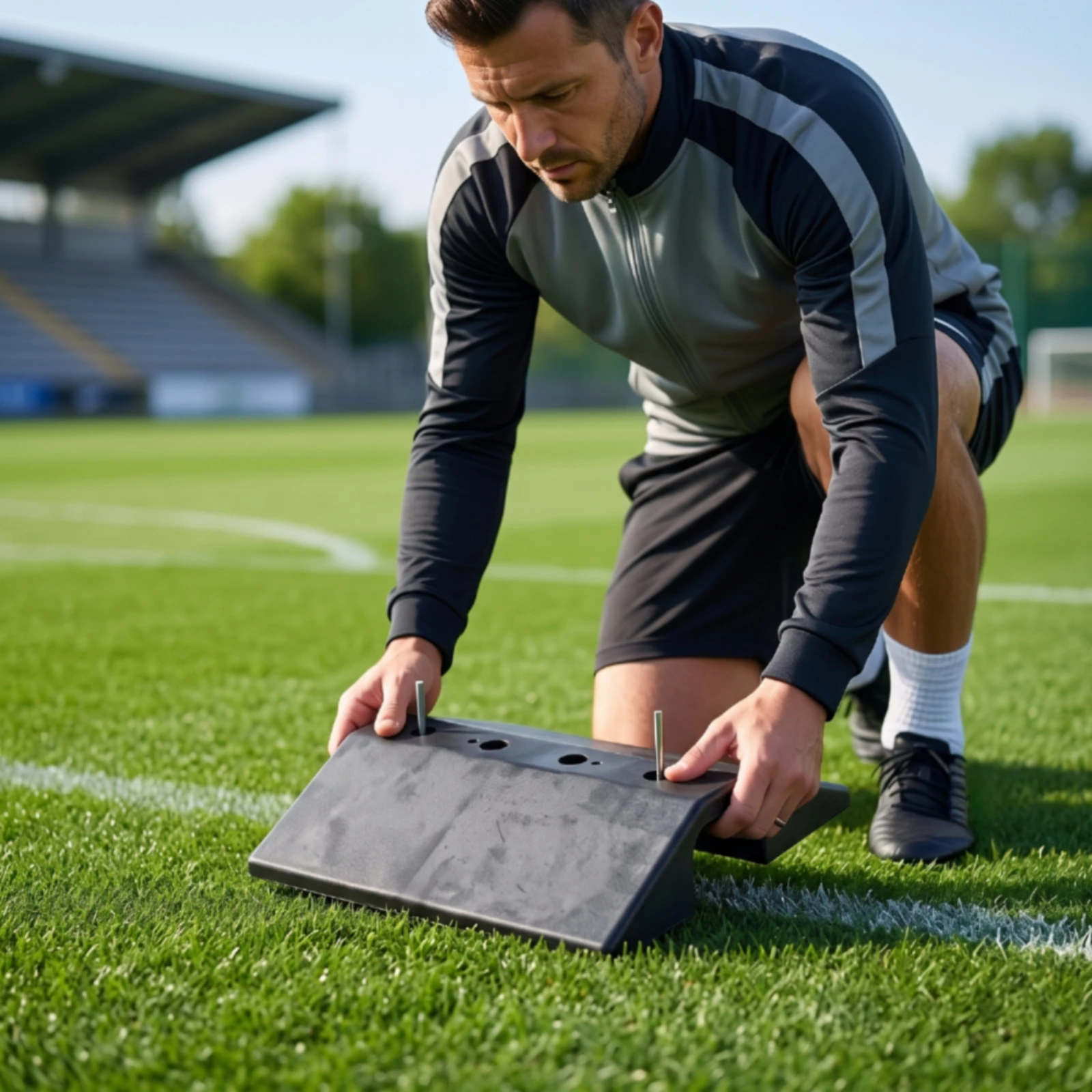 Rubber Base with Mounting Holes Slimline Wedge Base Weighted Weather-Resistant for Coaches, Athletic Exercises, Outdoor Training