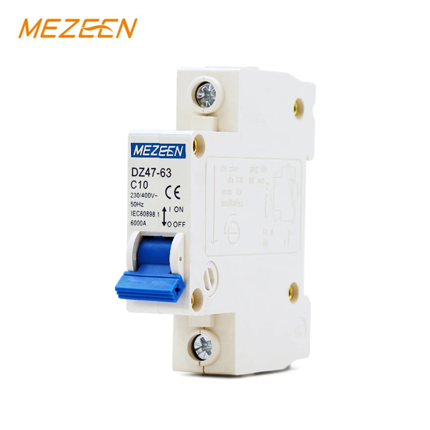 DZ47 MCB 1P 1A/2A/3A/6A/10A/16A/20A/32A/40A/50A/63A Breaking Capacity 6KA Din Rail AC Miniature Circuit Breaker