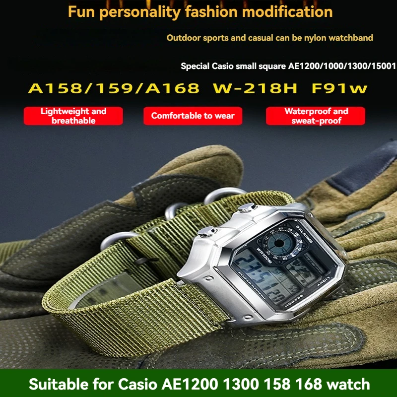 Suitable for Casio Block AE1200/1300/1600 AEQ110/W-218/F91W mountaineering nylon straps