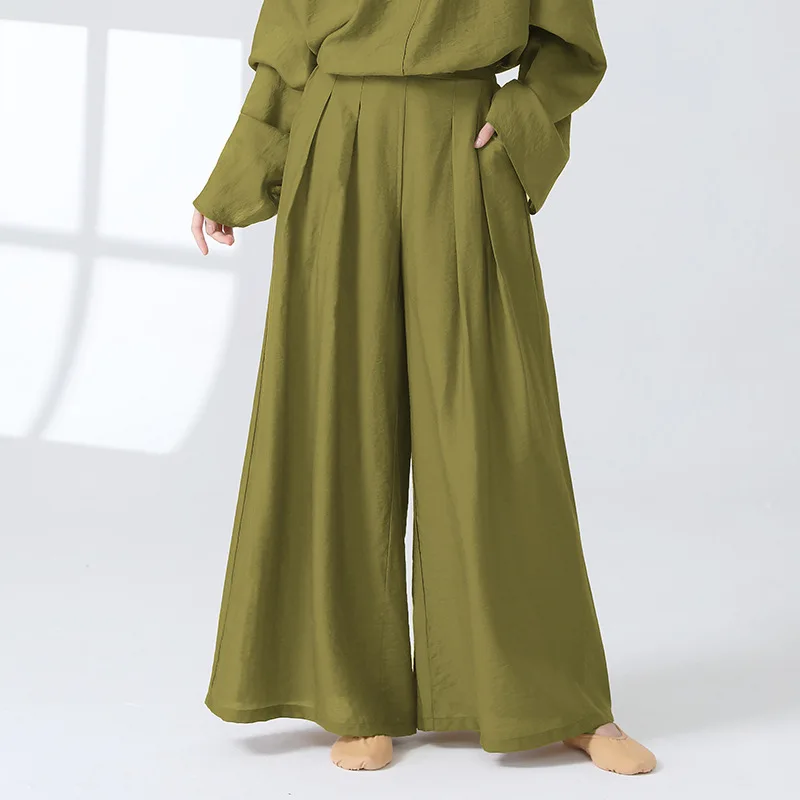 

Modern dance practice pants women's cotton and linen high waist loose large size pleated wide leg pants Guofeng daily classical