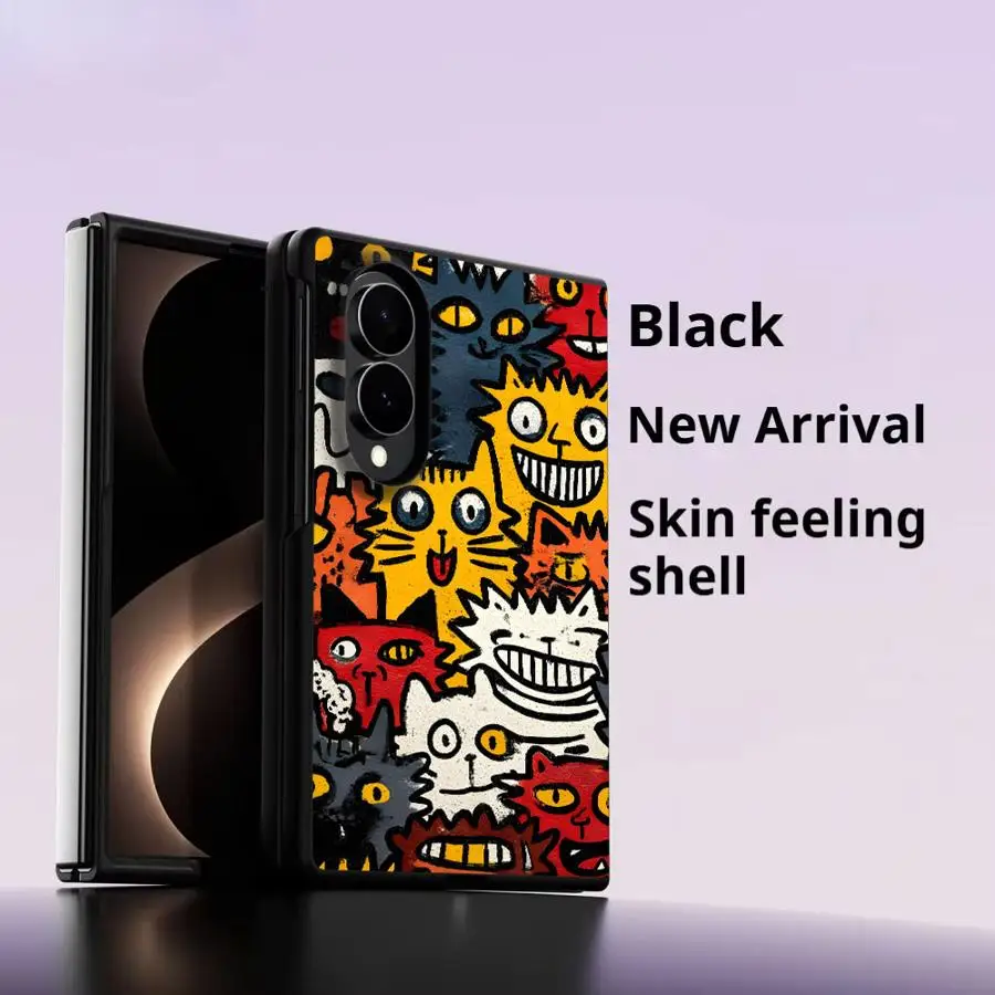 Retro Graffiti Cat Print Case for Samsung Galaxy Z Fold8 Wide Z Fold 8 ZFold Wide ZFold8 Luxury Phone Cover