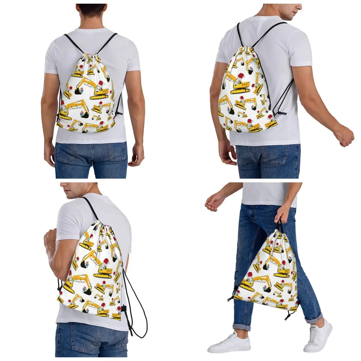 Christmas Excavator Construction Truck Backpacks Casual Drawstring Bags Sundries Bag Book Bags for Travel School