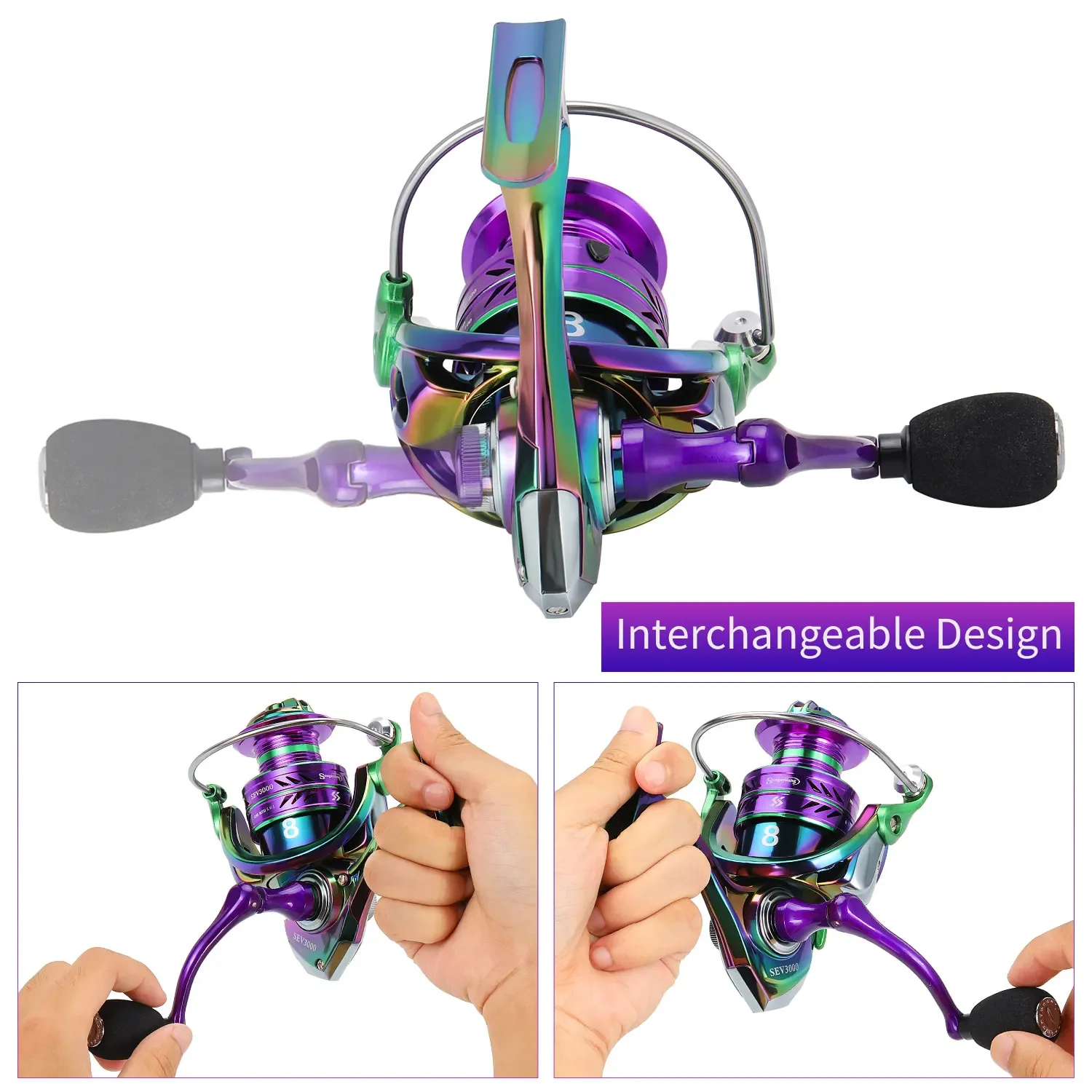 Sougayilang Spinning Angelrolle 5,2:1 Hochgeschwindigkeitsverhältnis EVA Grip Max Drag 12 kg Griff Karpfenbarsch für Süßwasser-Angelrolle – Detail 6