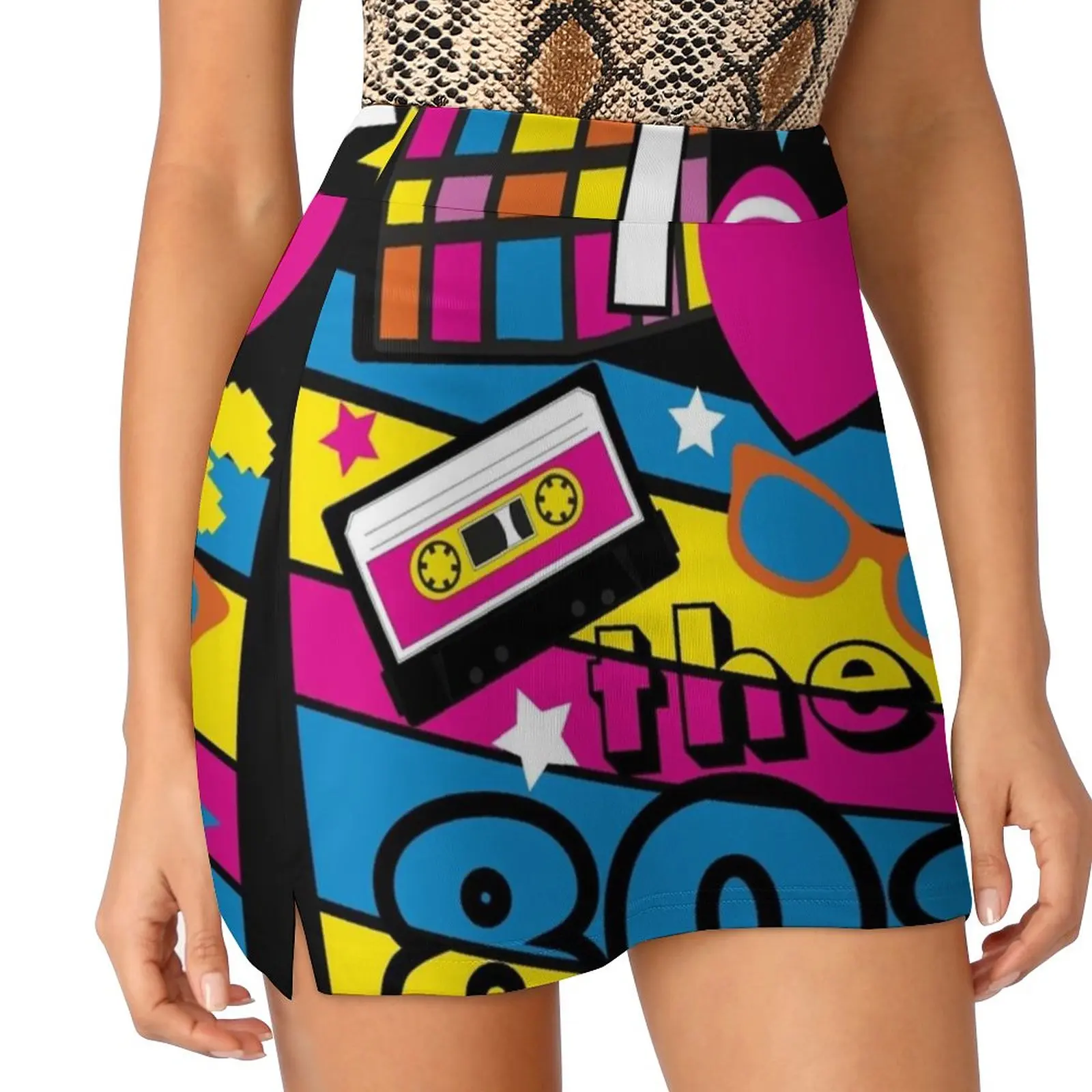 I Love The 80S! Cool Neon Pop Culture Shirt & Gifts Women's skirt With Pocket Vintage Skirt Printing A Line Skirts Summer