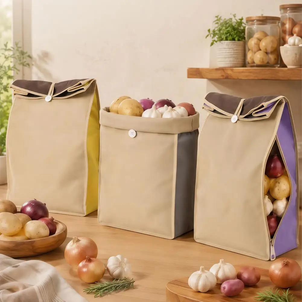 Self Sealing Potato Storage Bag, Breathable Top Closures Organizer, Reusable Large Capacity Bag for Kitchen Pantry Countertop