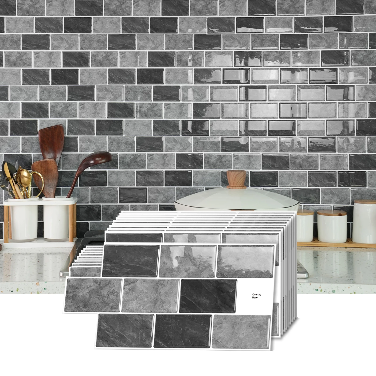 

24-Piece Peel-and-Stick Splash Guards Vinyl Wall Tiles Kitchen And Bathroom Waterproof Durable Thickened Design Metro Style