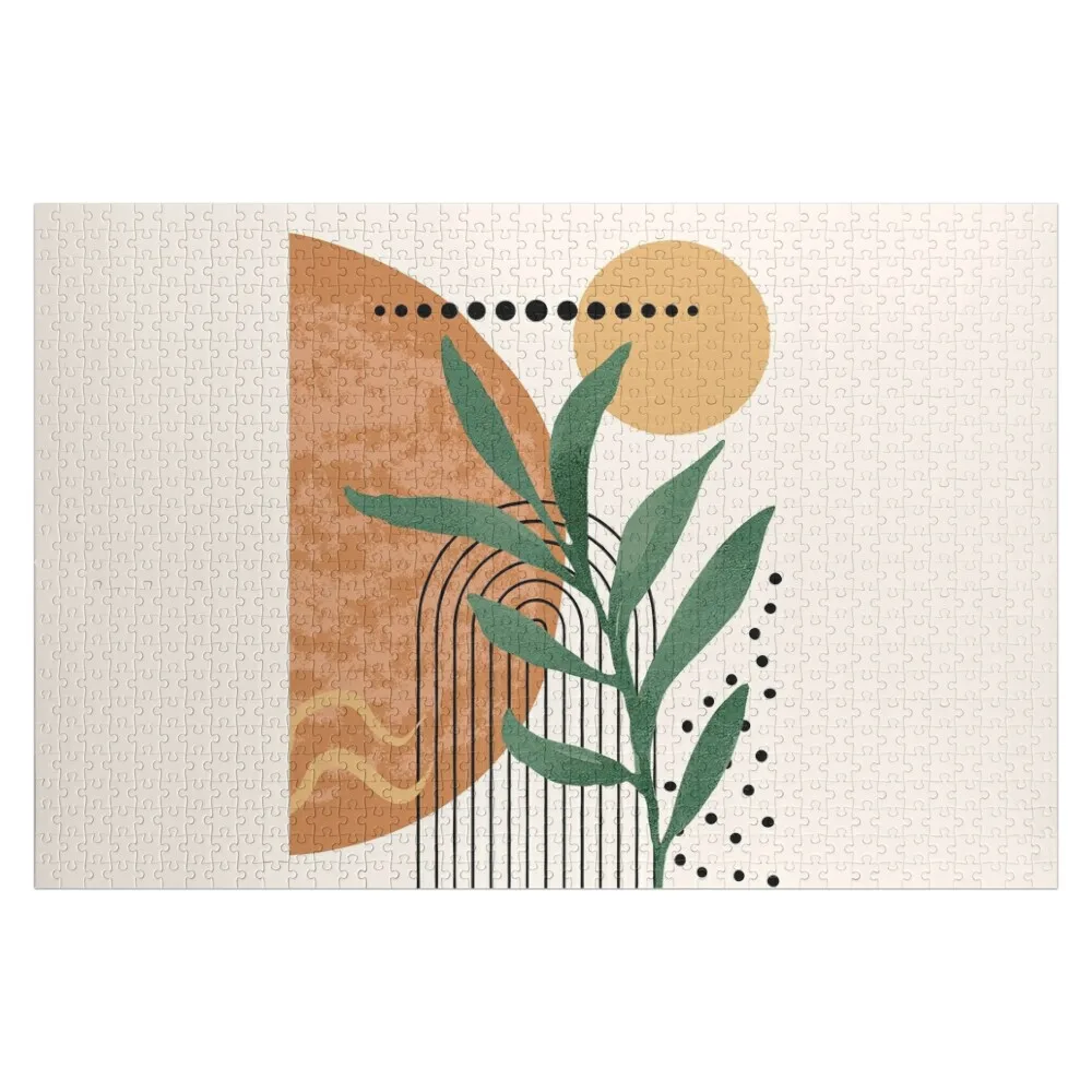 

Green Minimalist Eucalyptus Twig Branch Abstract Watercolor Tropical Boho geometry Art warm earthy tones pastel co Jigsaw Puzzle