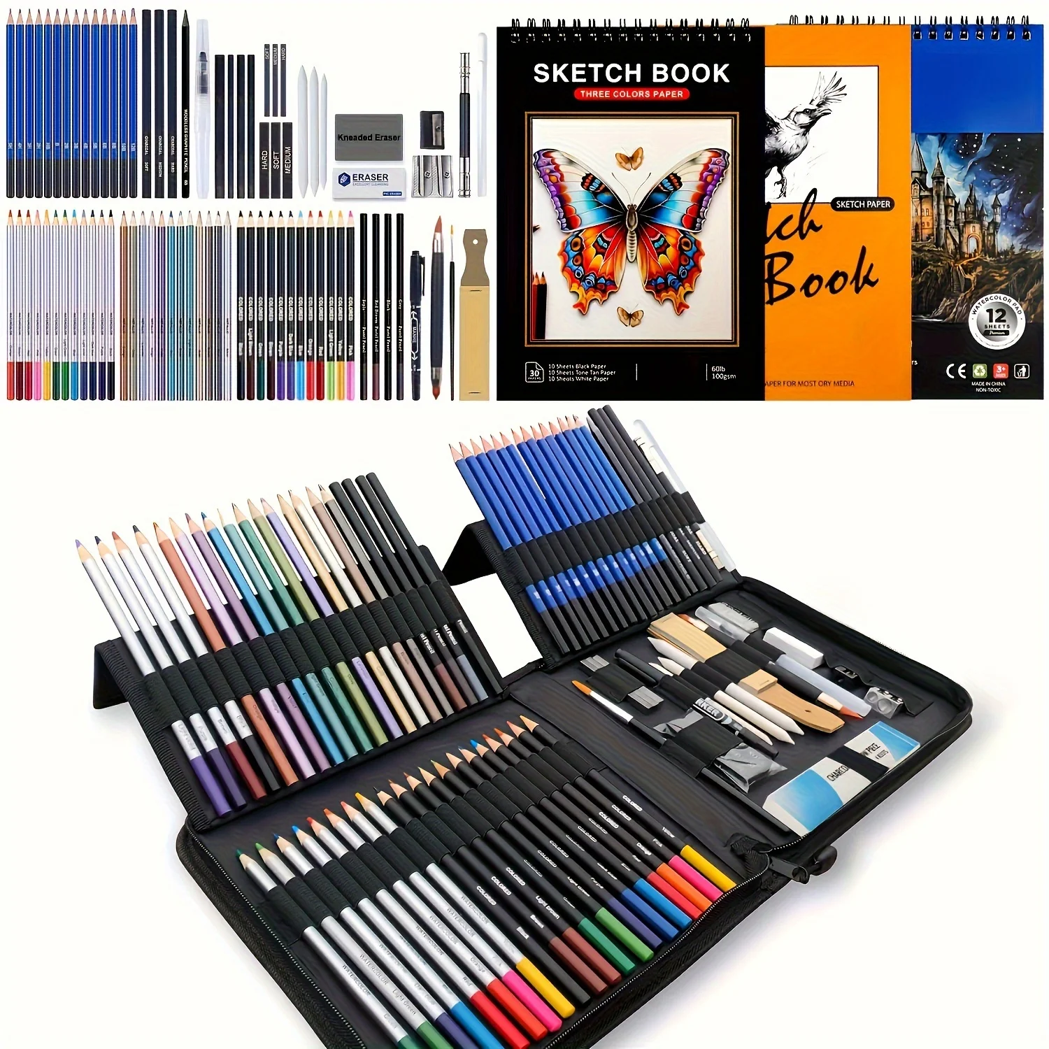85 Pack Sketch Pencil Set, Artist\'s Advanced Sketch Art Supplies, 2 Sketchbooks