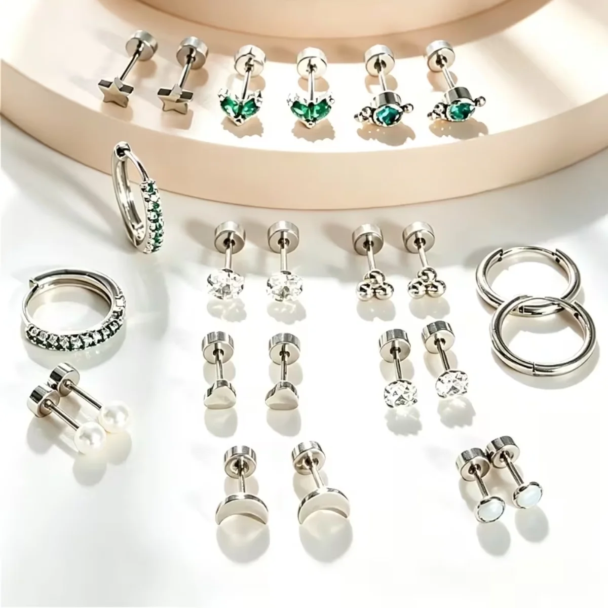 316L Edelstahl 12 Paar Hypoallergene Herz-Stern-Ohrstecker Schrauben-Kugel Runde Ohrringe für Damen Ohrknorpel-Piercing – Detail 7