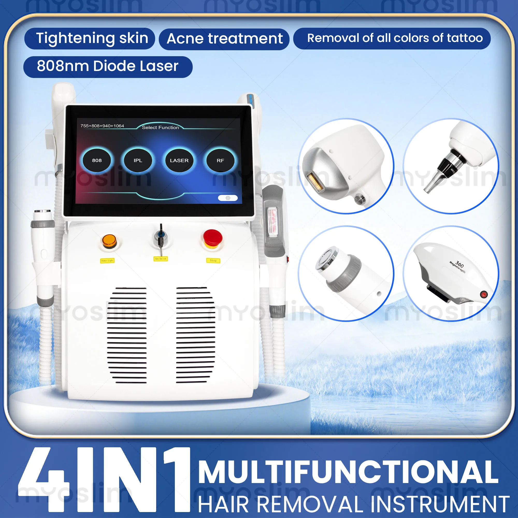 

4-in-1 Diode Hair 10-Bar 5000W Removal Machine Pico Tattoo Removal IPL Skin Rejuvenation RF Anti-Aging Beauty Device