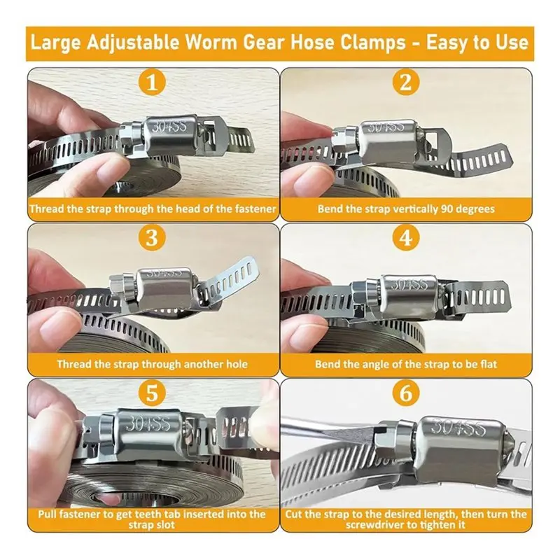 TFORU-Hose Clamps Stainless Steel, Worm Gear Duct Pipe Hose Clamp Assortment Kit, Band Fittings Strap, For Plumbing Auto Tube