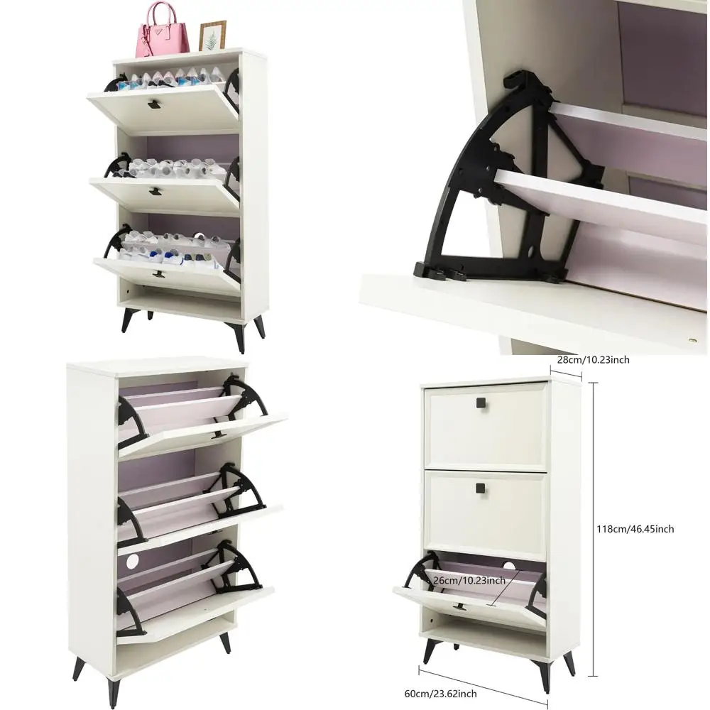 خزانة تخزين الأحذية ذات الباب القابل للطي من ثلاث طبقات للمدخل، تصميم نحيف لغرف الملابس والممرات وغرف المعيشة