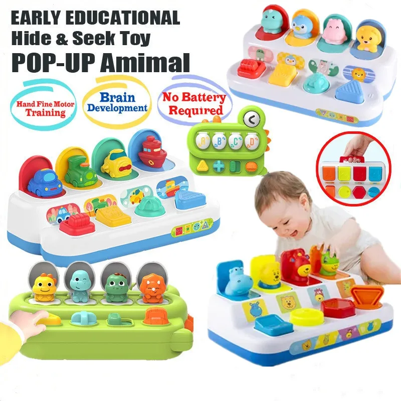 Pop Up Toy Switch Box Button Hide and Seek Game Educational Fine Motor Skill Interactive Animal Peekaboo Montessori Toys for Kid