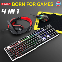 2025 Mouse Keyboard Headset Mouse Pad Combo 4 In 1 SET Computer Gaming Headphone USB Wired Mouse And Keyboard Set With Mouse Mat