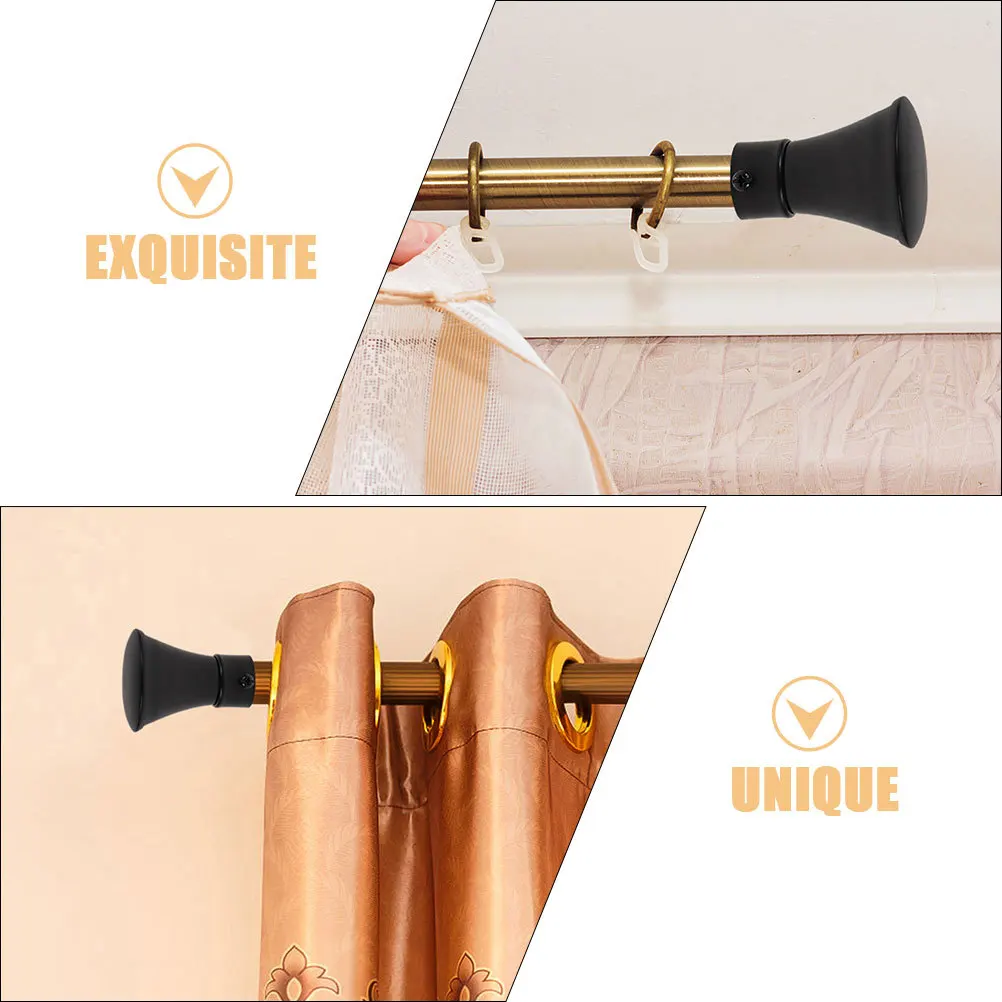 

2Pcs Curtain Rod Finials Only Black Iron Ends for Drapery Poles Modern Decorative Cap Stylish Design Curtain Rod Finals