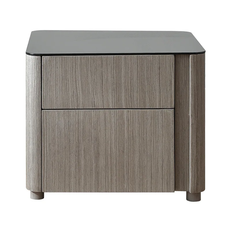 

Italian minimalist solid wood bedside table tempered glass countertop square post-modern creative bedroom bedside cabinet locker