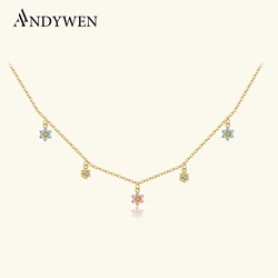 ANDYWEN 925 Sterling Silver Gold Flower CZ Les Filles Gold Choker Necklace 2021 Long Chain Kids Women Fine Jewelry Crystal