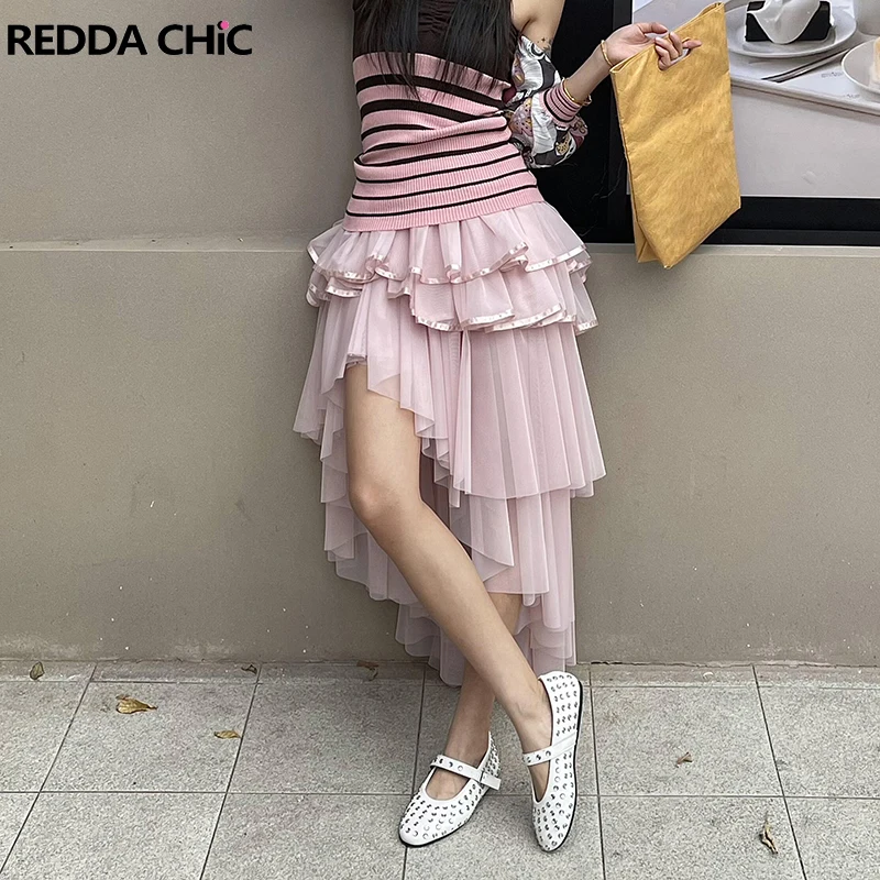 

Асимметричная женская многоярусная юбка ReddaChic с эластичной талией, оборками, пышная, асимметричная, струящаяся, миди, длинная, в стиле туту, летняя одежда в стиле кокетка