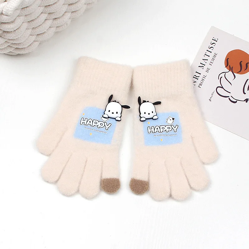 Sanrio Gloves Kawaii Hello Kitty Kuromi Cold-Proof Winter Finger Gloves My Melody Plush Warm Children Toddler for Birthday Gifts