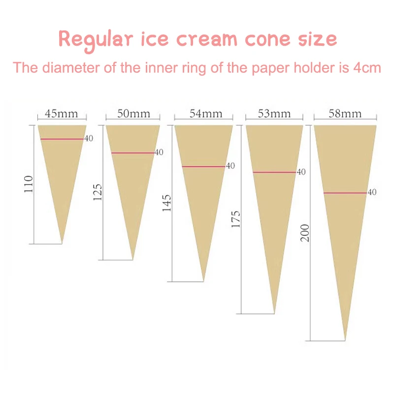 60Pcs Disposable Cones Tray DIY Ice Cream Cone Holder Printing Paper Cover Sleeve Home Truck Summer Beach Party Supplies