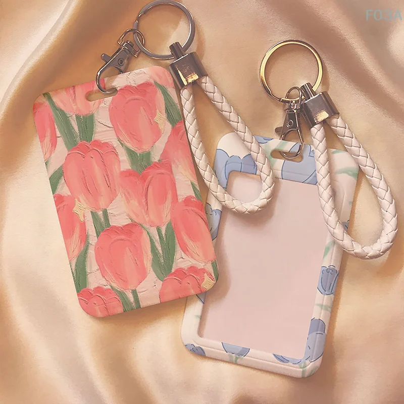 Tulip Card Holder Photocard Holder Keychain Students Card Protectors Blue ID Bank Cards Cover School Stationery Photocard Bag