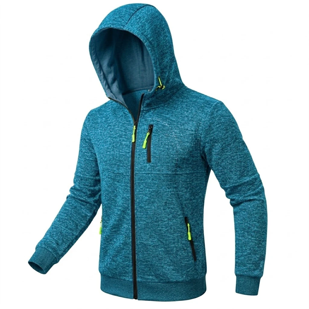 Herren Outdoor Zip Hoodie Lässiger Fleece-Sweatshirt Langarm Winter Warme Strickjacke Mantel mit Mehreren Reißverschlusstaschen Oberbekleidung – Detail 14