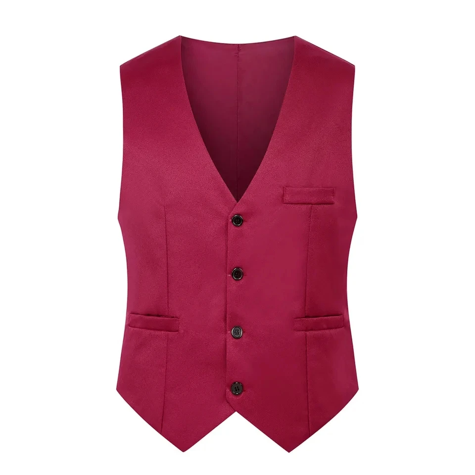 

2025 New Men V Neck Suit Vest Sleeveless Single Row Button Multi Pocket Professional Waistcoat