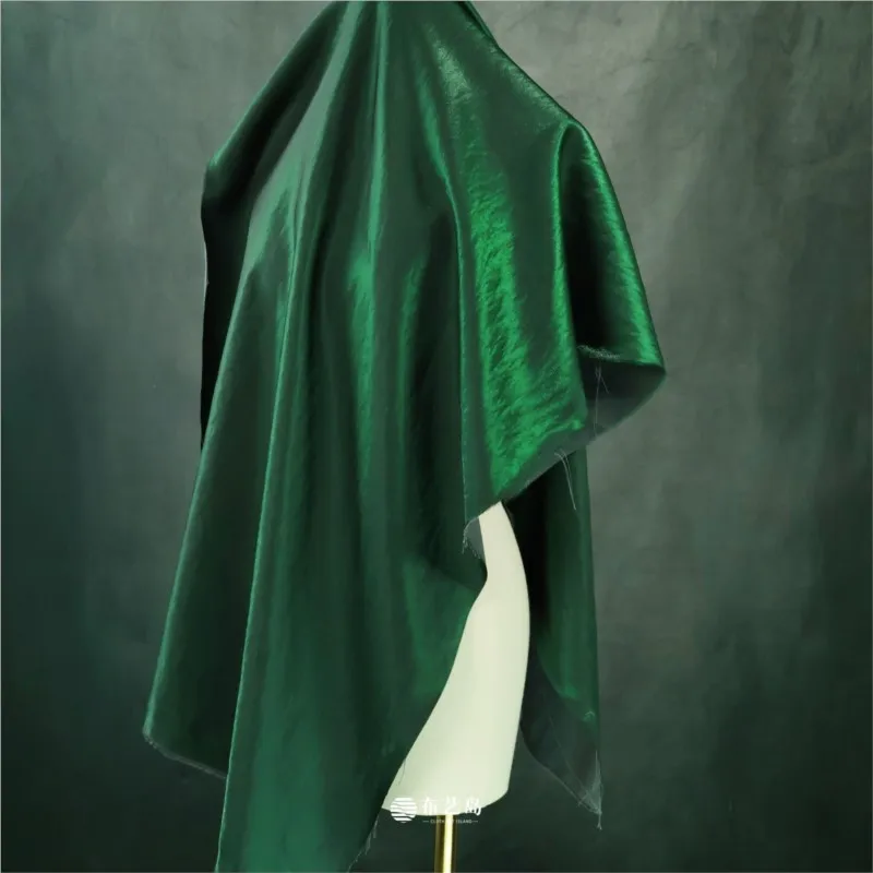 Solid color woven green luster glassy silk linen satin fabric Chinese-style dress with pearl