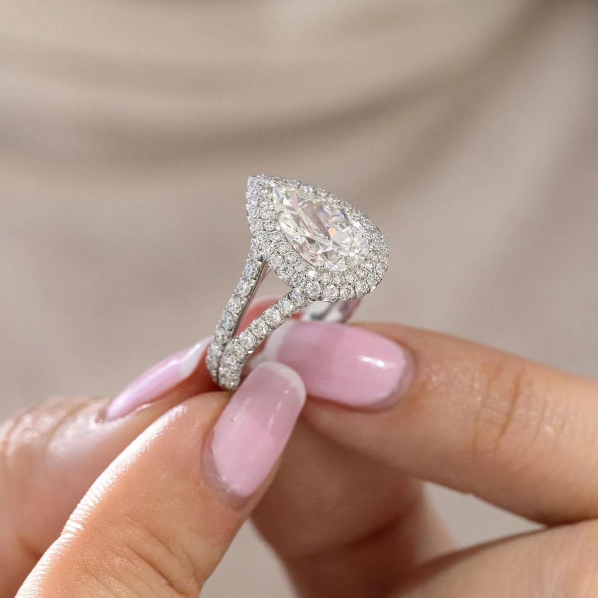 الكلاسيكية الفضة مطلية بالذهب خاتم الخطوبة المرأة فنجر الكمثرى Waterdrop مكعب زركونيا خاتم الزفاف خواتم الزفاف للمرأة #3