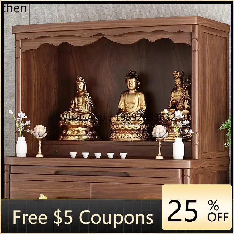 

AB New Chinese Solid Wood Shrine Buddhist Hall God of Wealth Shrine Household Rural Table Burning Incense Cabinet