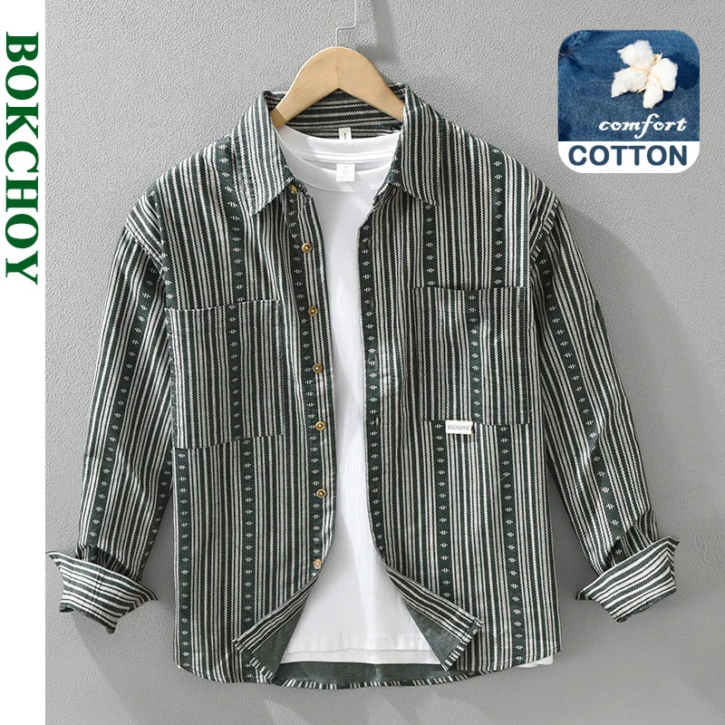 2024 Autumn New Printed Corduroy Cotton Shirts for Men Clothing Casual Loose Long Sleeve Men Shirts CM7278