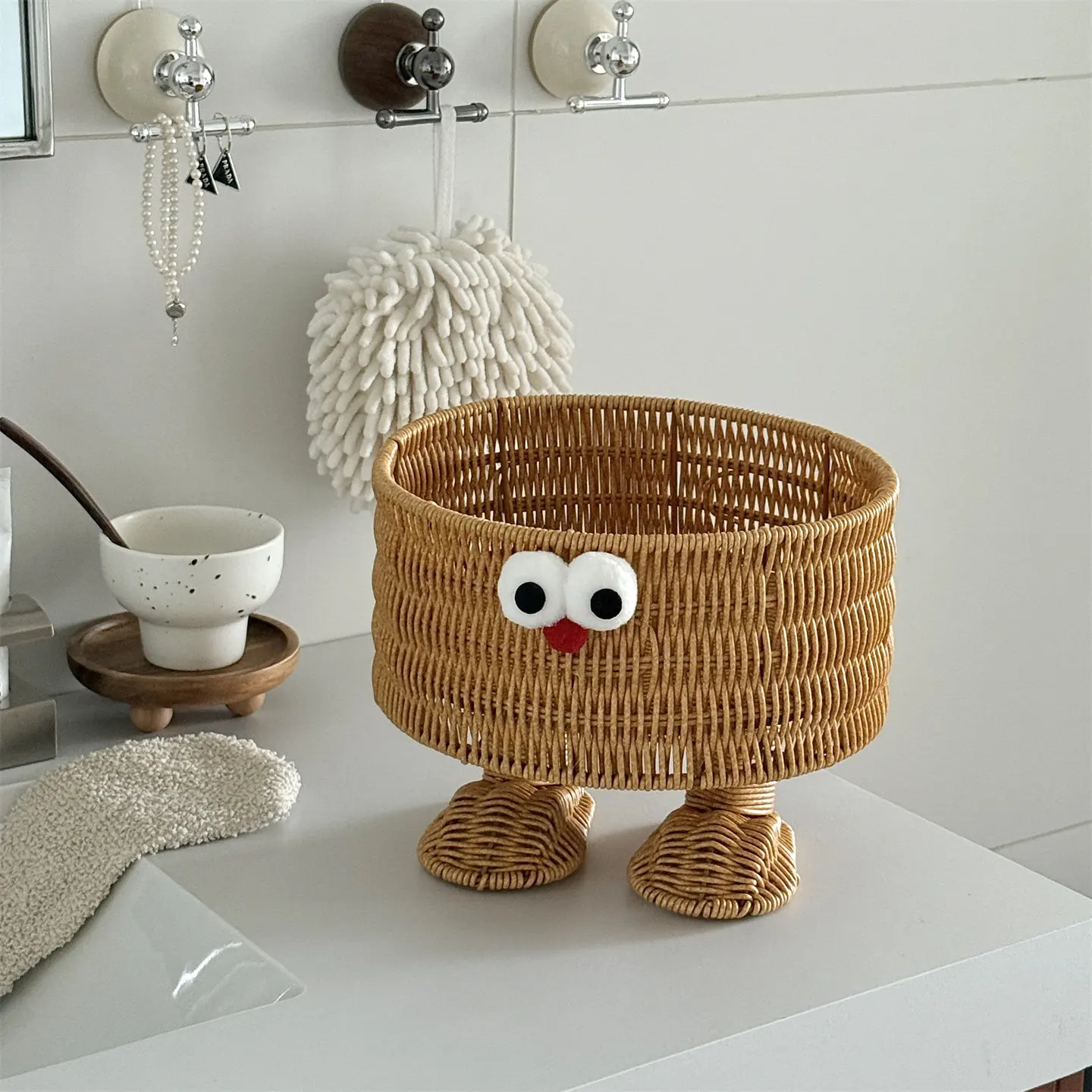 MOMO Cute Rattan Storage Basket Desktop Snack Bread Miscellaneous Storage Basket Fruit Plate 4