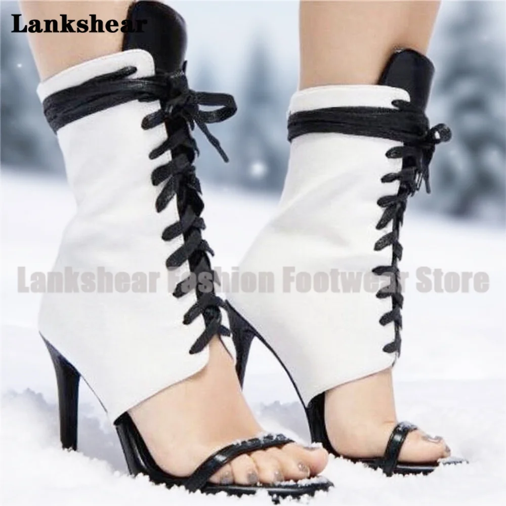 

Women's Lace-Up Peep Toe Stiletto Sandals Sexy Patchwork Ankle Sandal Boots Women Shoes Summer Sandalias De Mujer Verano