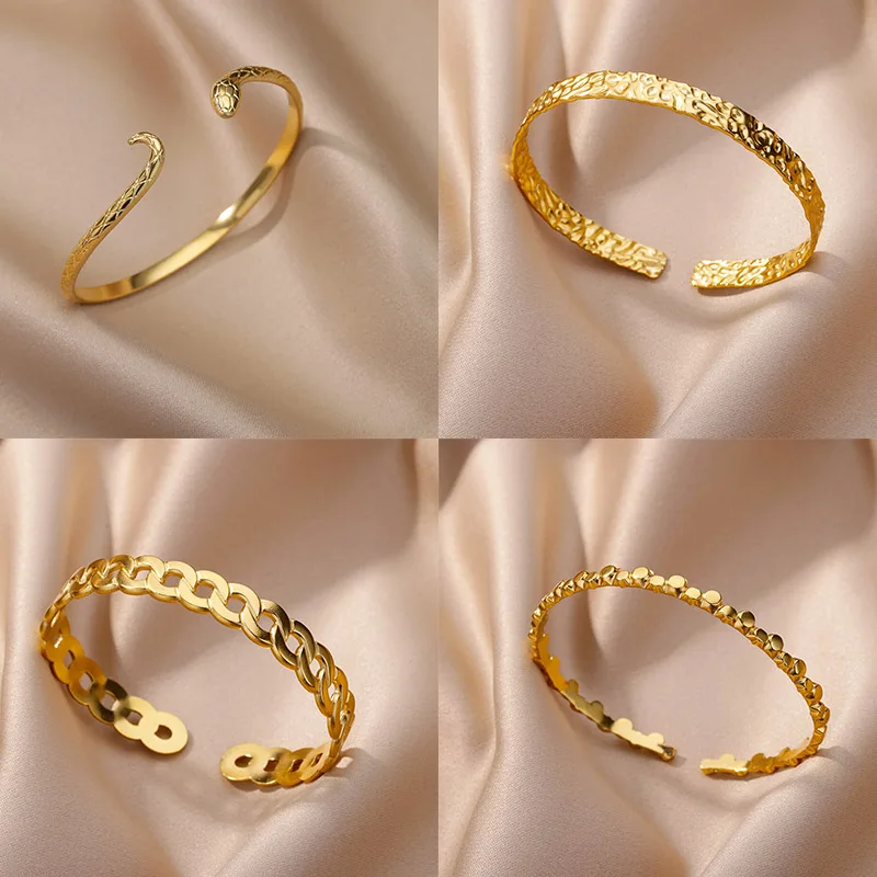 

Snake Bracelet for Women Men Vintage Gold Color Stainless Steel Bracelet Luxury Cuff Bracelets Aesthetic Jewelry pulseras mujer