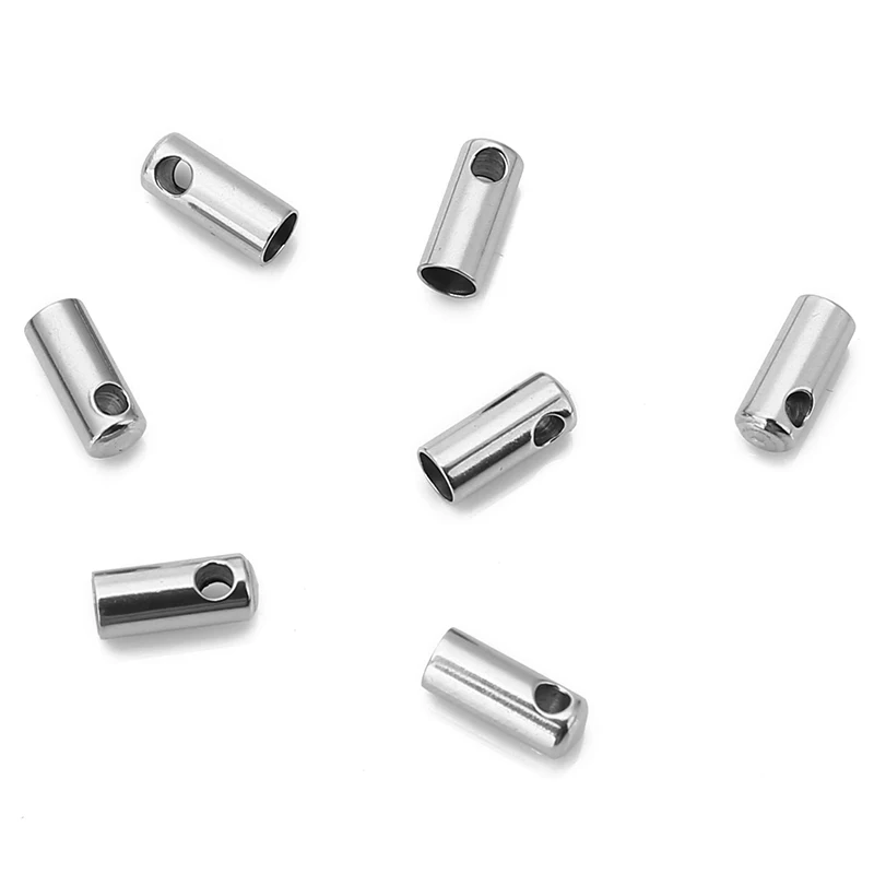 50PCS/lot Stainless Steel Tube Clasps Fit Leather Bracelets Connector 1.5/2/2.5/3/4/5mm Hole Size DIY Jewelry Making Findings