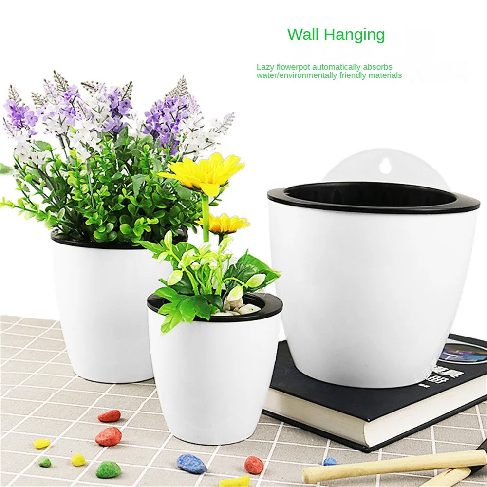 Absorption Hanging Flowerpots Plastic Oval Shape Auto Watering Flower Pot for Indoor Outdoor Balcony Fence Wall Hanging Planter