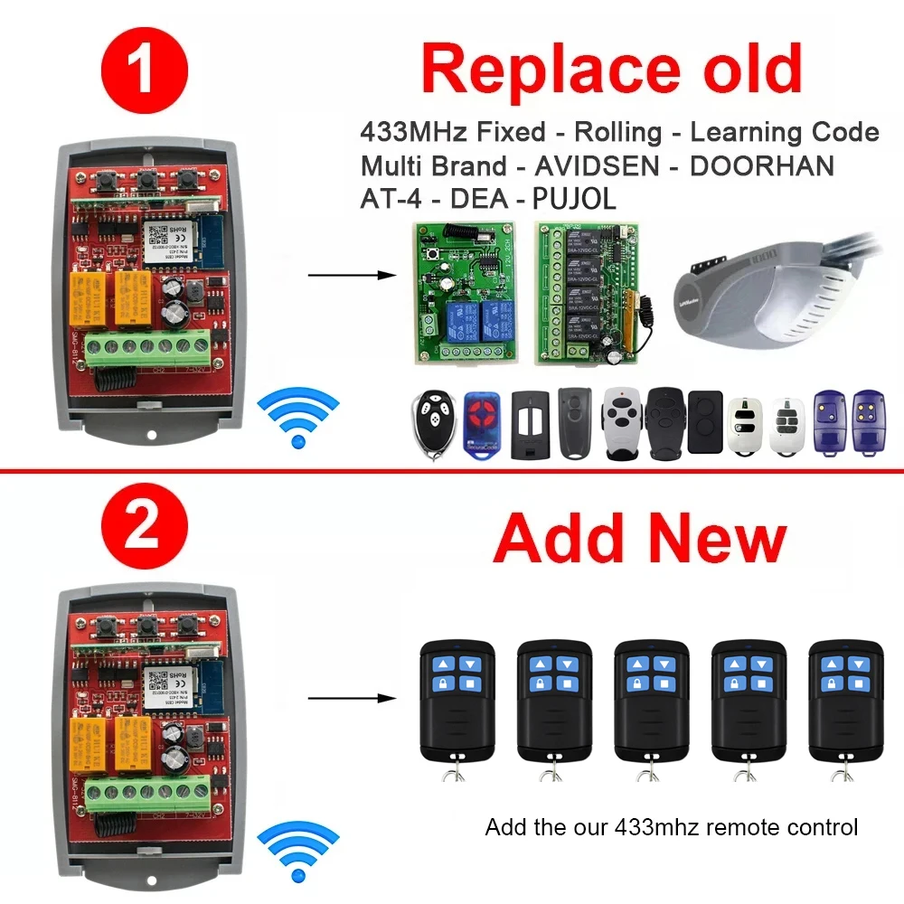 Tuya-abridor de puerta de garaje inteligente, interruptor de Control remoto inalámbrico, receptor de puerta, 433MHz, 2 canales, 12V, 24V, 220V, 433