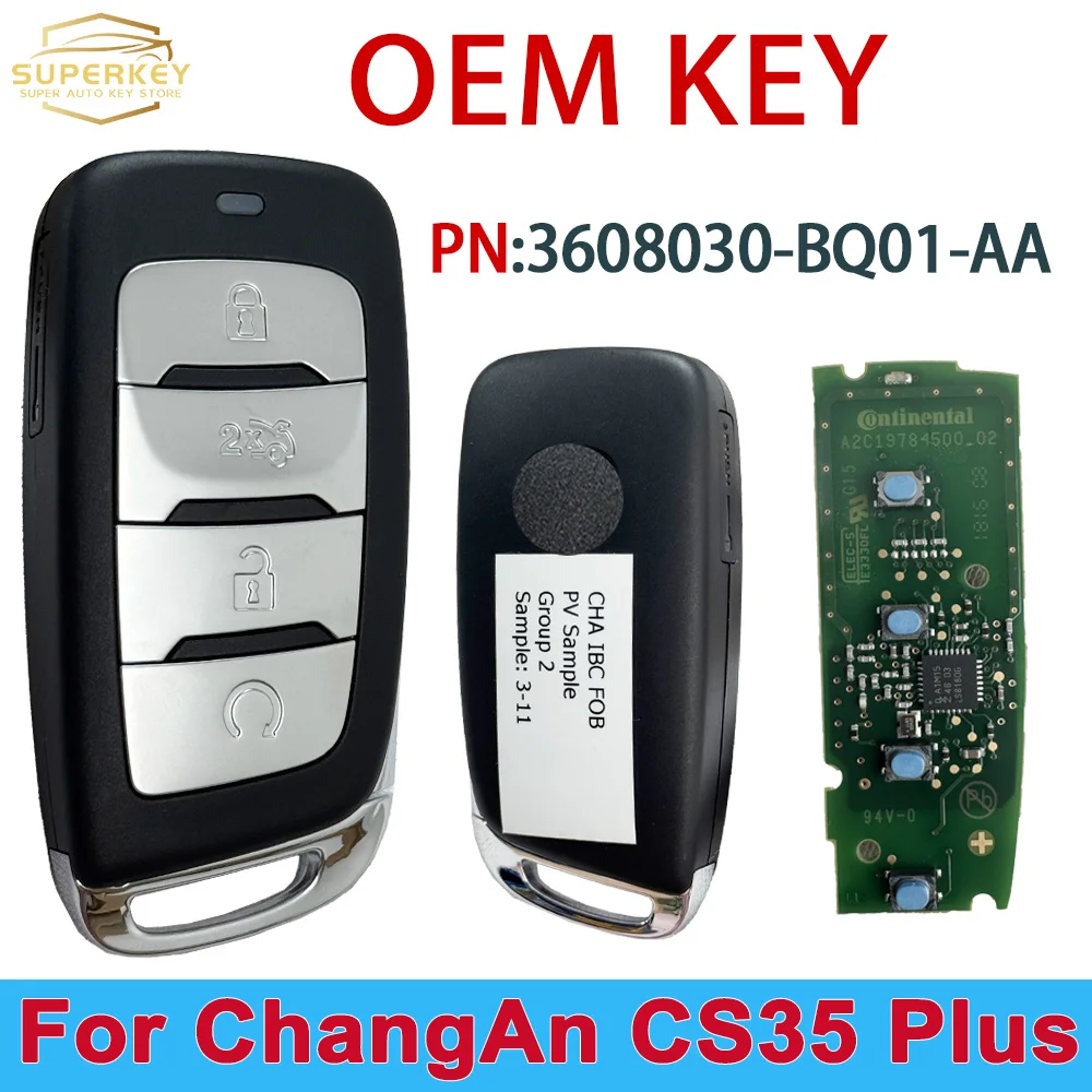 

SUPERKEY OEM Car Key For ChangAn CS35 Plus CS85/95 2021-2022 Remote Control FOB key 4 Buttons 4A Chip 433MHZ 3608030-BQ01-AA