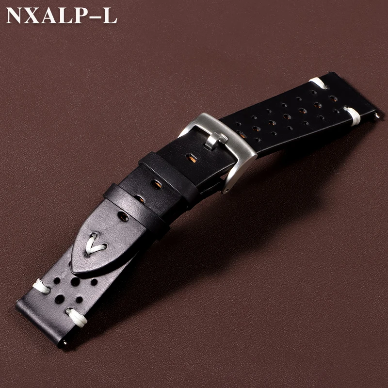 Retro Oil Wax Discoloration Leather Watch Strap 20mm 22mm Handmade Stitching Cowhide Watchband Breathable Quick Release Bracelet