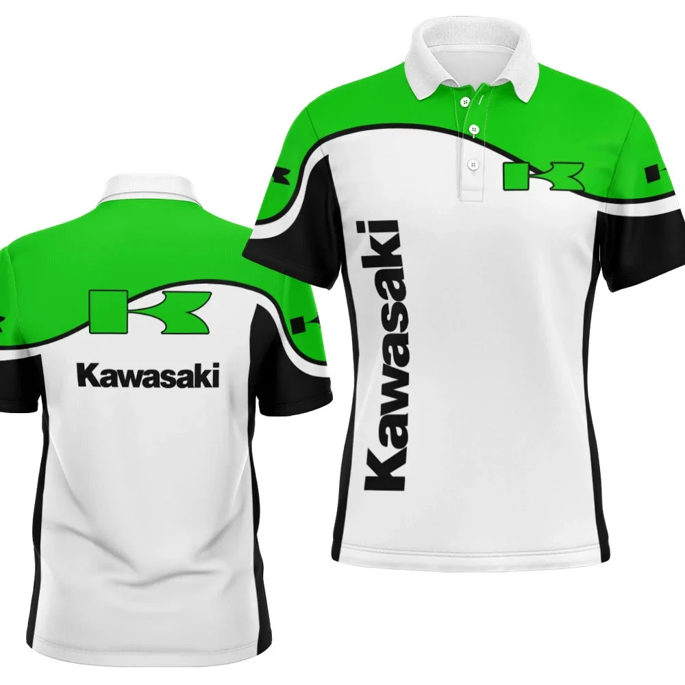 

2025 Summer New Men Kawasaki Team Motorcycle Polo Shirt Trendy Locomotive Competition Knight Clothes Adult Kawasaki Polo Shirt