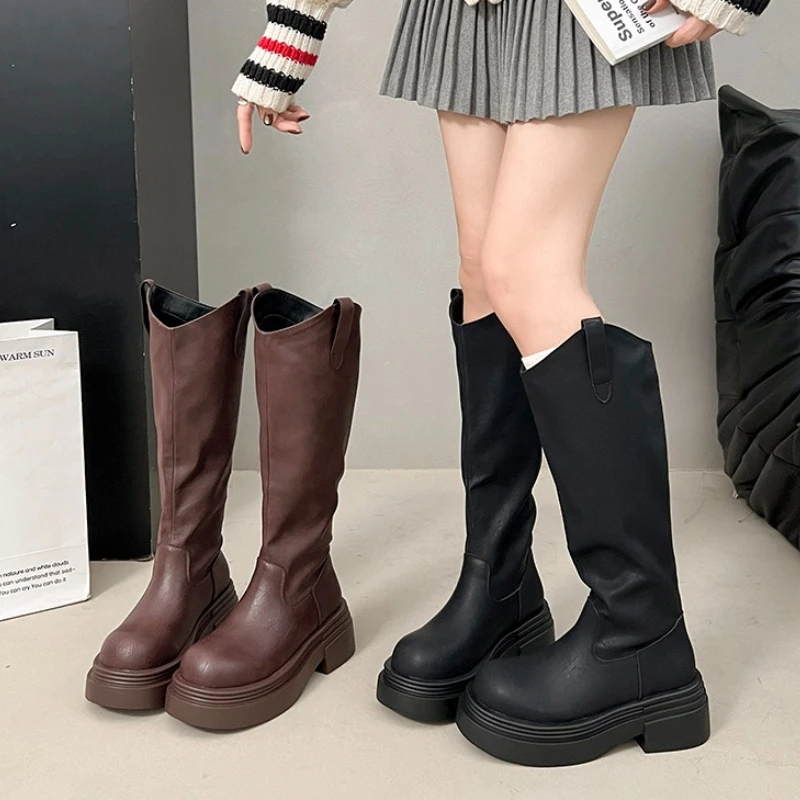 

Platform Thick Heel Woman Knight High Boots Height Increase Shoes Female Punk Vintage Long Booties Zapatos De Muje