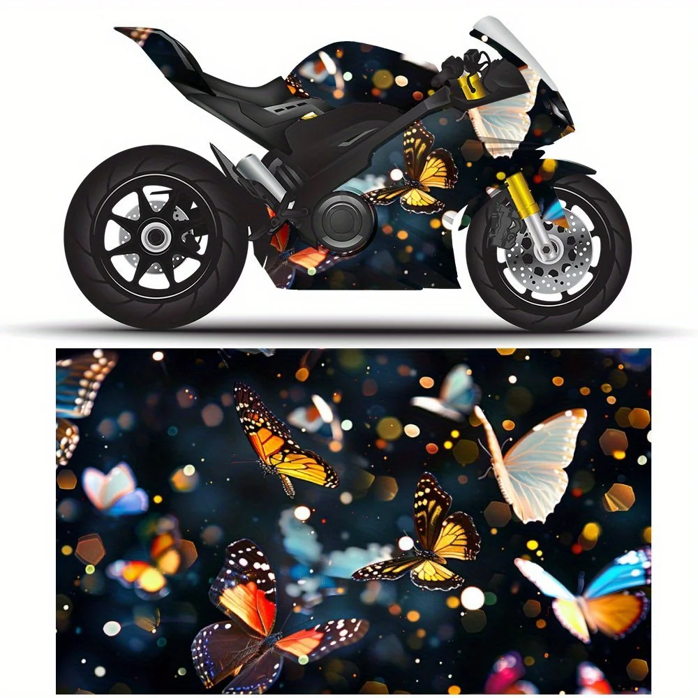 

2 шт. самоклеящаяся наклейка из ПВХ для мотоцикла с красочным рисунком бабочки, пленка для кузова мотоцикла, подходит для большинства мотоциклов,
