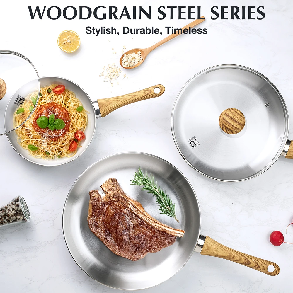 KOCH SYSTEME CS 10/12inch Frying Pan Stainless Steel Pan with Heat-resistant Bakelite Handle Stainless Skillet Dishwasher Safe